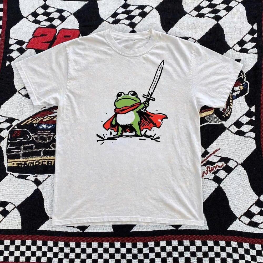 White And Green Frog T-Shirt With A Relaxed Fit